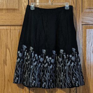 Black and white floral embroidered skirt